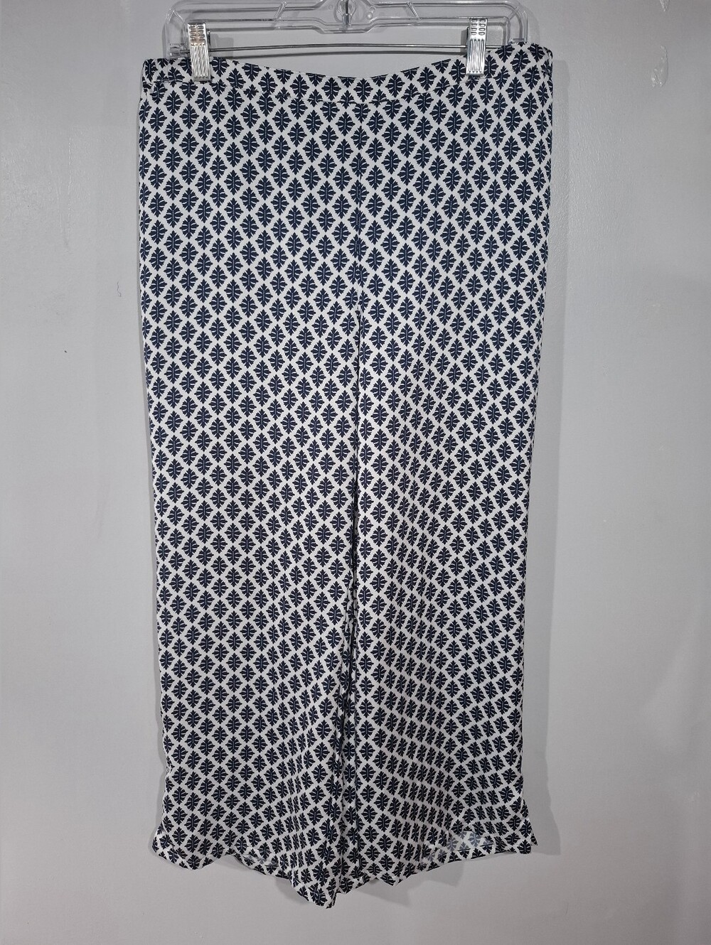 J Jill Wearever Collection Womens Blue White Geo Satin Pull On Cropped Pants M - Picture 2 of 13